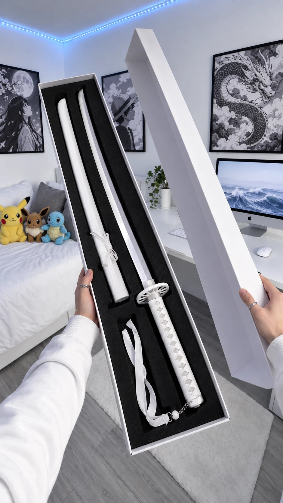 MISTBOUND White katana with sheath and tassel in its box