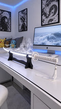 MISTBOUND LED Mist Katana glowing with mist on a display stand