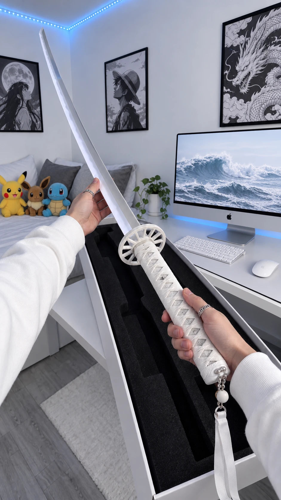 White MISTBOUND katana handle with tassel