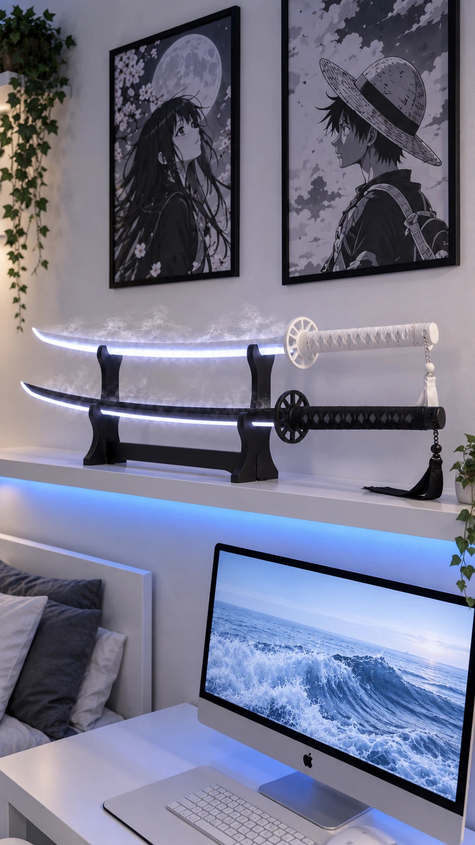 MISTBOUND Duo Pack: White and Black katanas on the free double stand